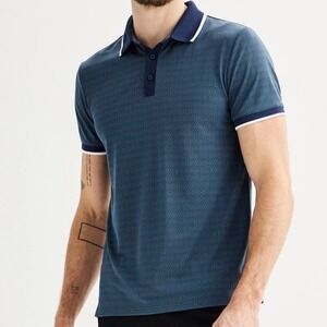 FLX Tipped Commuter Polo, Navy Geometric Print, Large, Casual, Golf, Workwear